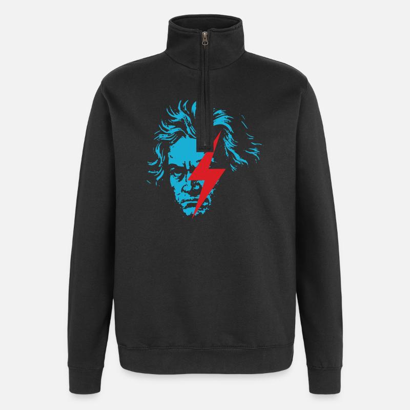 Blue Beethoven face with Red Lightning - Quarter-Zip Sweatshirt - black