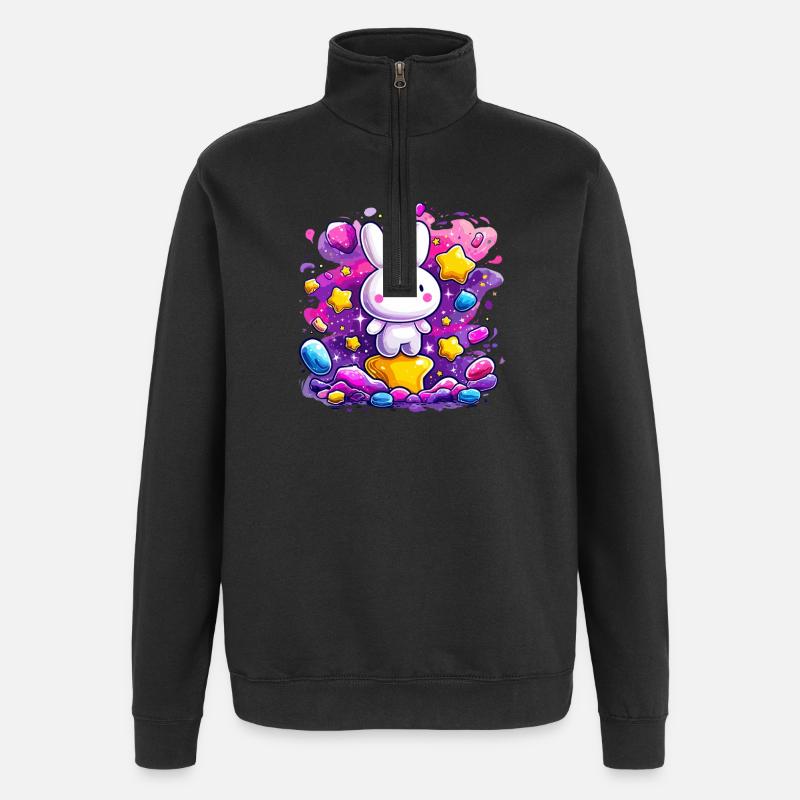 Cuddly bunny in the starry glow - Quarter-Zip Sweatshirt - black
