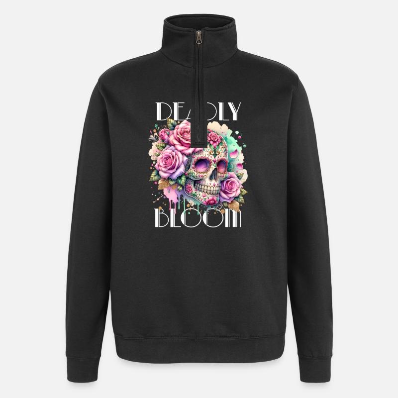 Fleurs Crâne Beauté Floraison - Sweat à zip 1/4 - noir