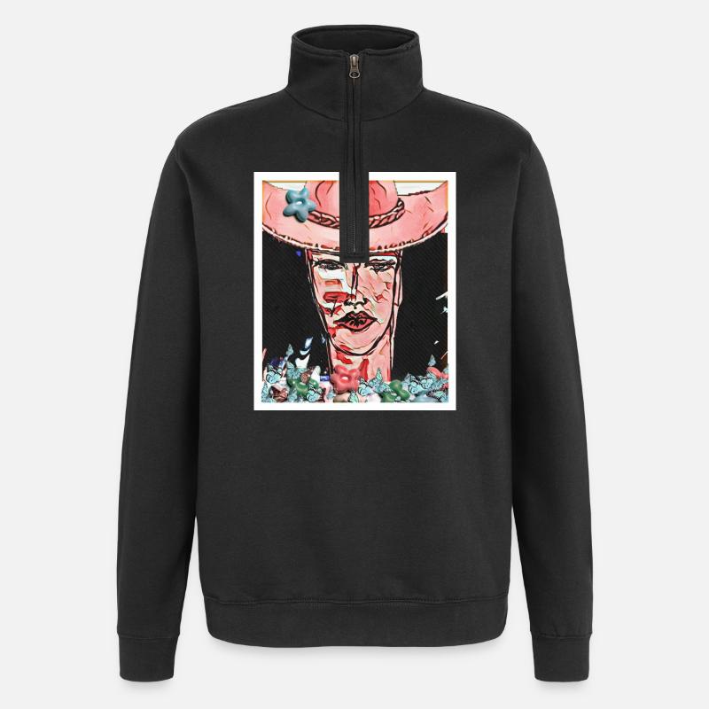 Blumenporträt mit Schmetterlingen - Quarter-Zip-Sweatshirt - Schwarz