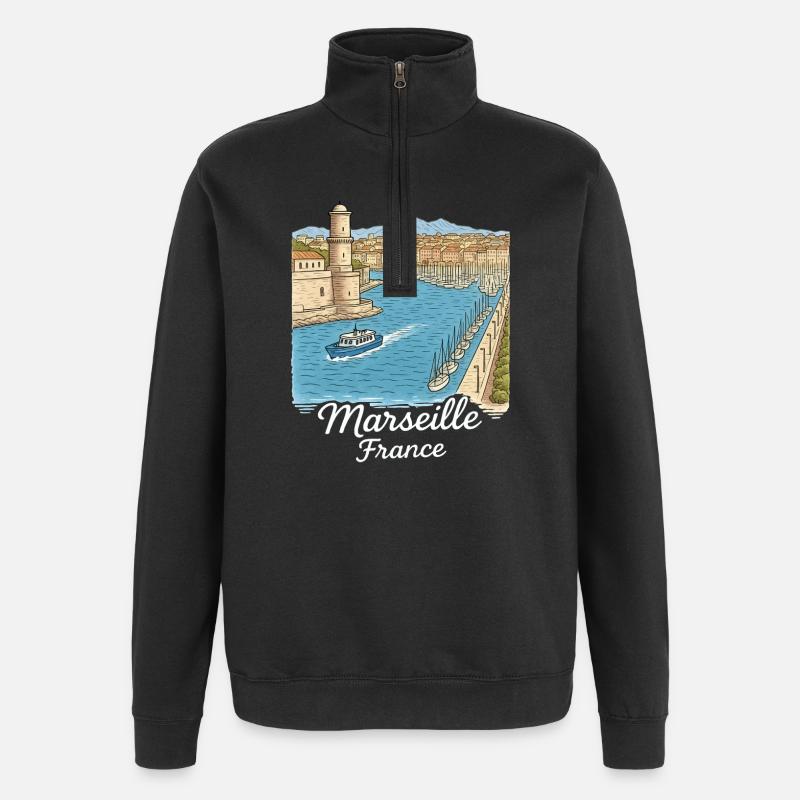 Marseille Frankreich - Quarter-Zip-Sweatshirt - Schwarz