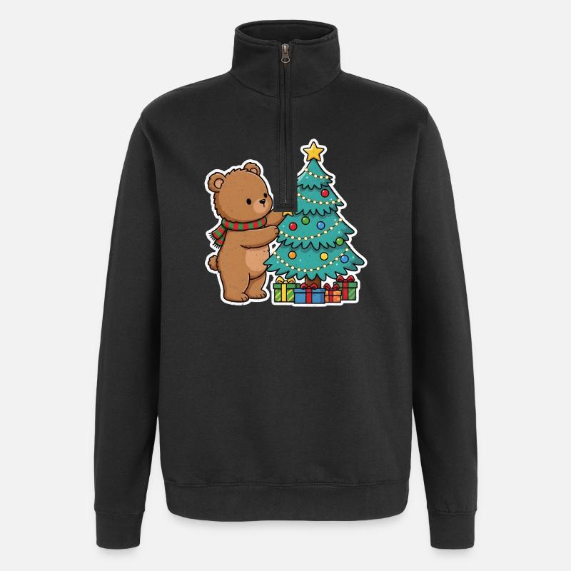 Weihnachtsbär mit Weihnachtsbaum und Geschenken - Quarter-Zip-Sweatshirt - Schwarz