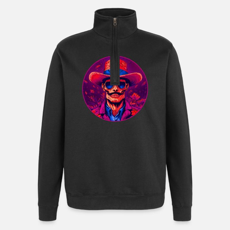 Bronko55 No.81 – Alter Mann mit Hut - Quarter-Zip-Sweatshirt - Schwarz