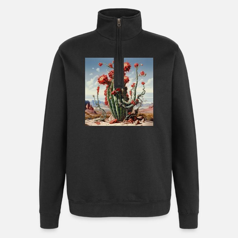 Desert cactus with red flowers - Quarter-Zip Sweatshirt - black