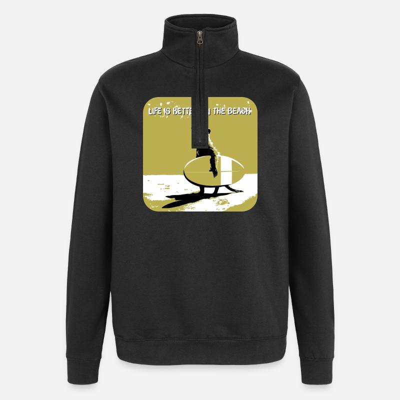 Sympa suricate avec planche de surf - Sweat à zip 1/4 - noir