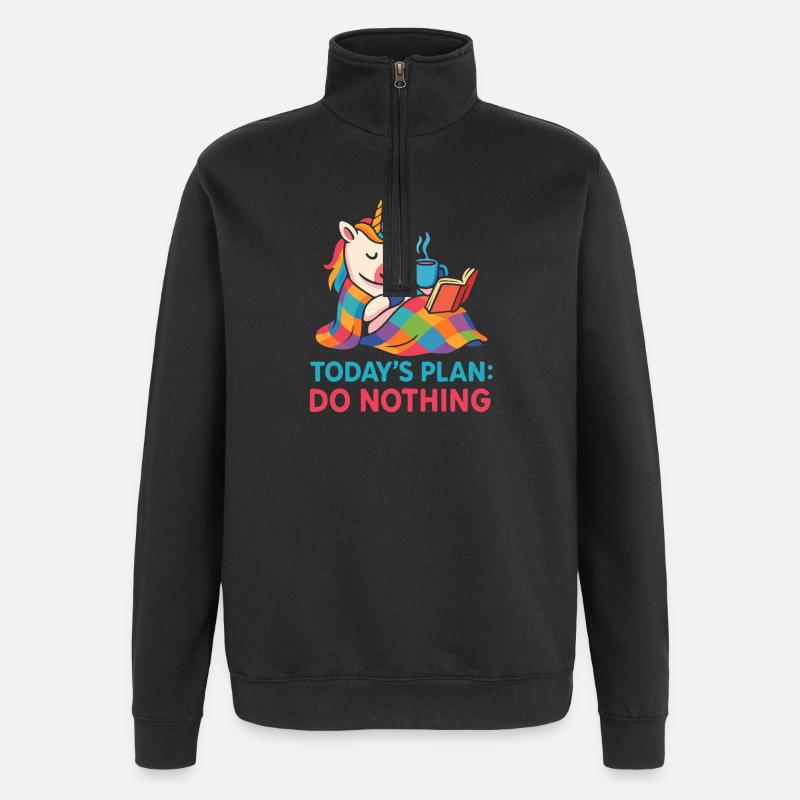 Lazy Unicorn Cozy Day Cute Relax Tee - Quarter-Zip Sweatshirt - black