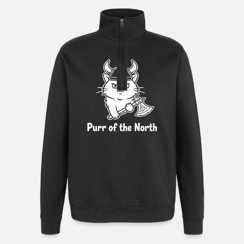 Chat viking avec hache - Sweat à zip 1/4 - noir