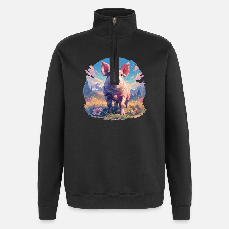 Schweine Schwein - Quarter-Zip-Sweatshirt - Schwarz