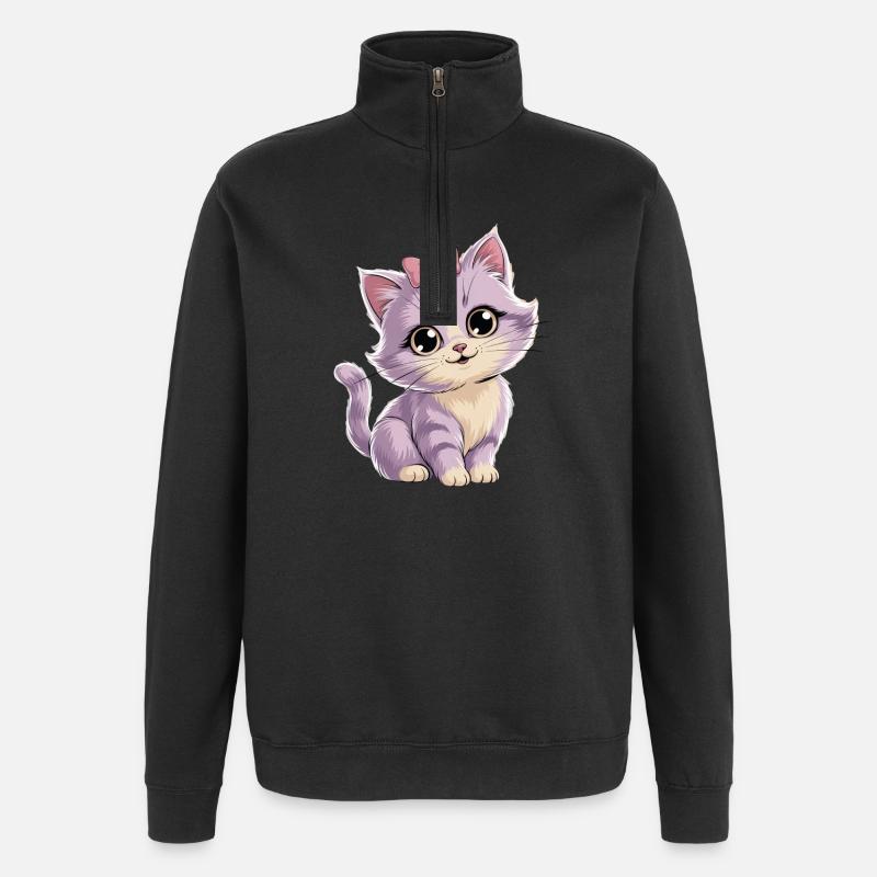 Chaton avec arc - personnalisable - Sweat à zip 1/4 - noir