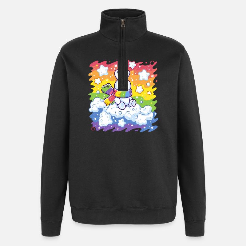 Rainbow bunny on cloud - Quarter-Zip Sweatshirt - black
