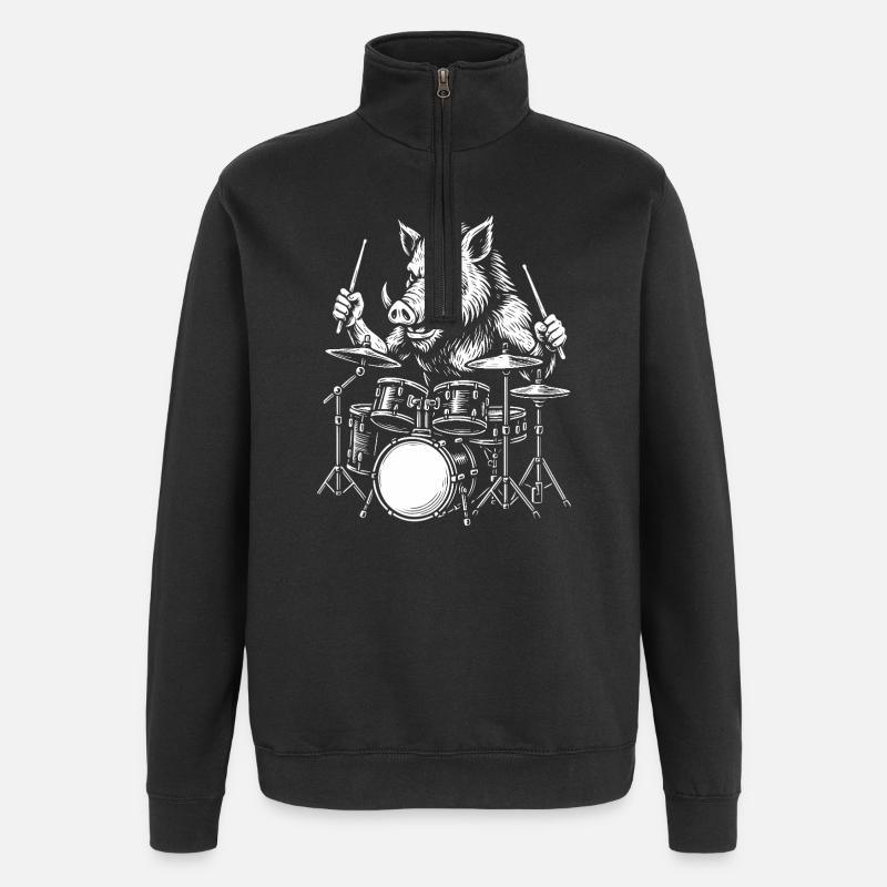 Sanglier Tambour Attaque Rock - Sweat à zip 1/4 - noir
