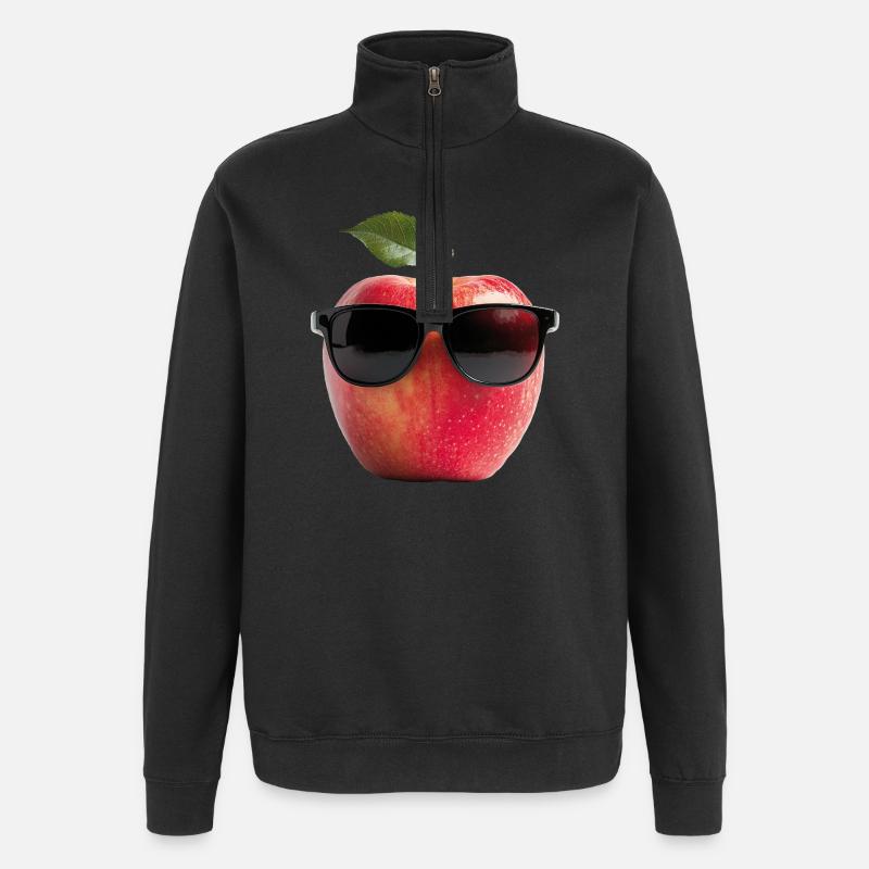 Apfel mit Sonnenbrille - Quarter-Zip-Sweatshirt - Schwarz