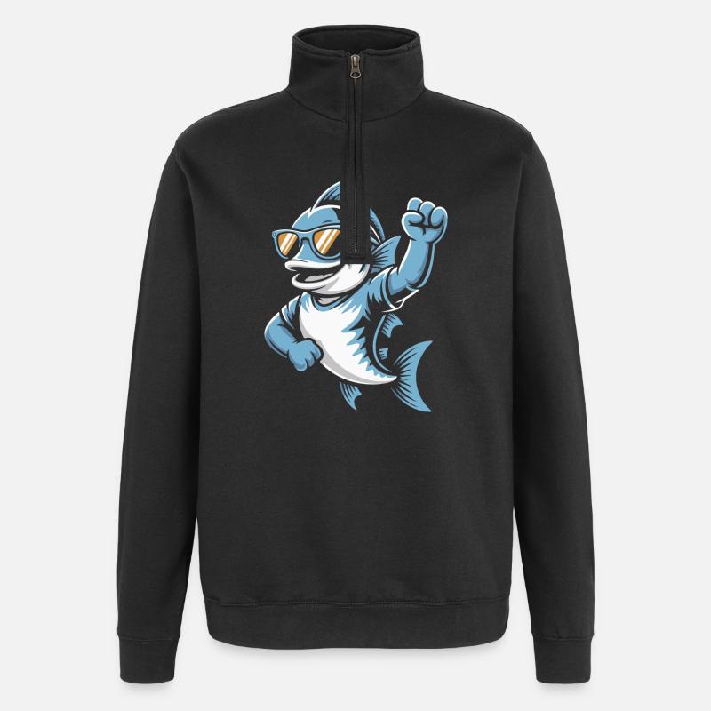 Blauer Hai mit Sonnenbrille - Quarter-Zip-Sweatshirt - Schwarz