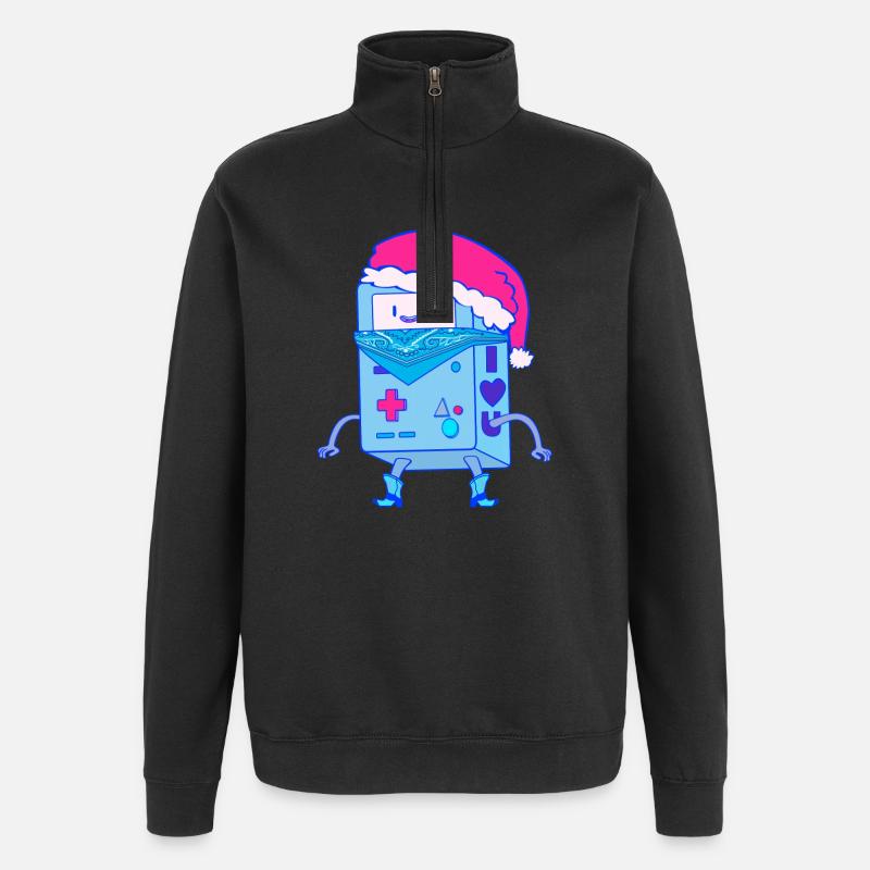 Kawaii Weihnachts-Roboter Santa Bot - Quarter-Zip-Sweatshirt - Schwarz