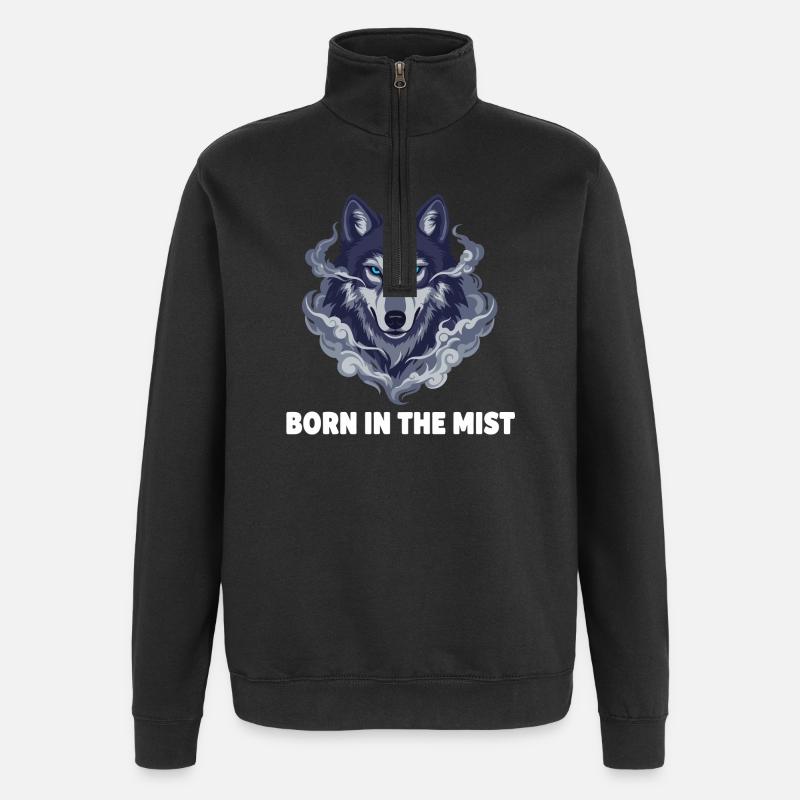 Nebelwolf: Wolfkopf im Dunst - Quarter-Zip-Sweatshirt - Schwarz