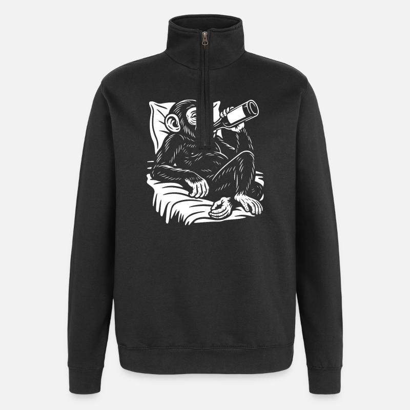 Le chimpanzé espiègle boit une bière - Sweat à zip 1/4 - noir