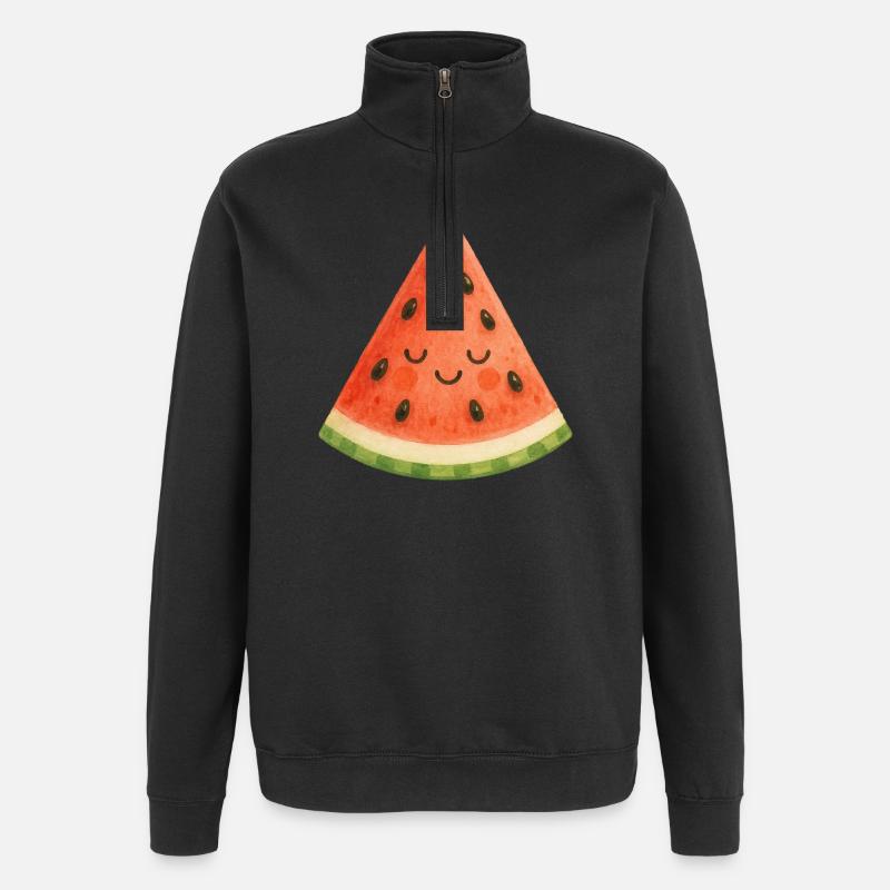 Wassermelonenslice Lächelnd - Quarter-Zip-Sweatshirt - Schwarz