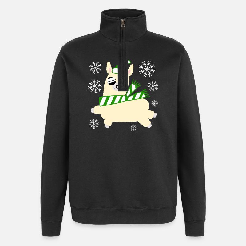 Llama – Weihnachten - Quarter-Zip-Sweatshirt - Schwarz