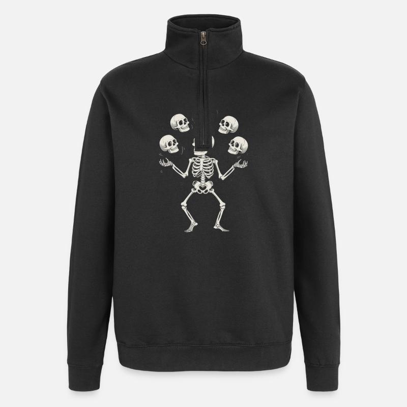 Skeleton juggling with skulls art - Quarter-Zip Sweatshirt - black