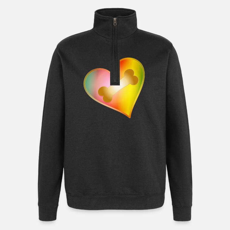 Regenbogen Herz mit Hundeknochen - Quarter-Zip-Sweatshirt - Schwarz