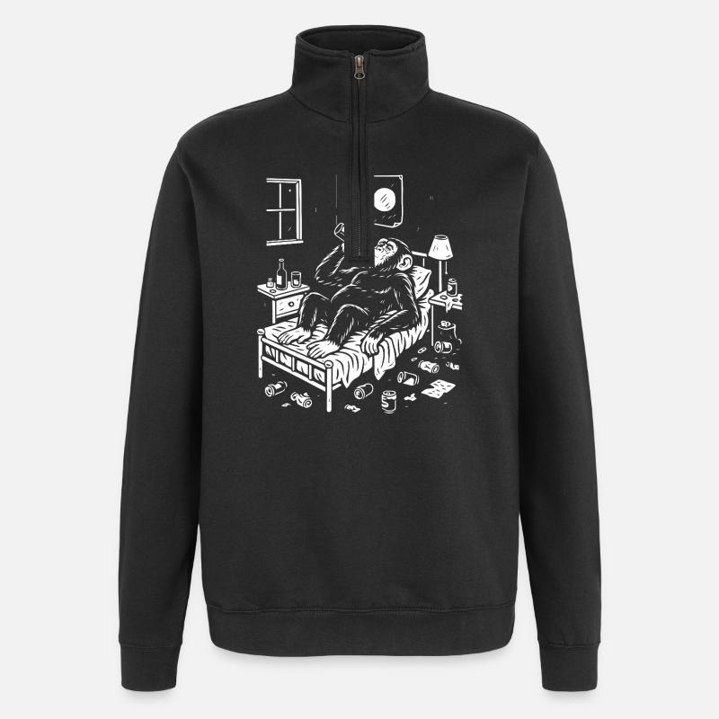 Schlafenszeit-Affen-Trink-Absacker - Quarter-Zip-Sweatshirt - Schwarz