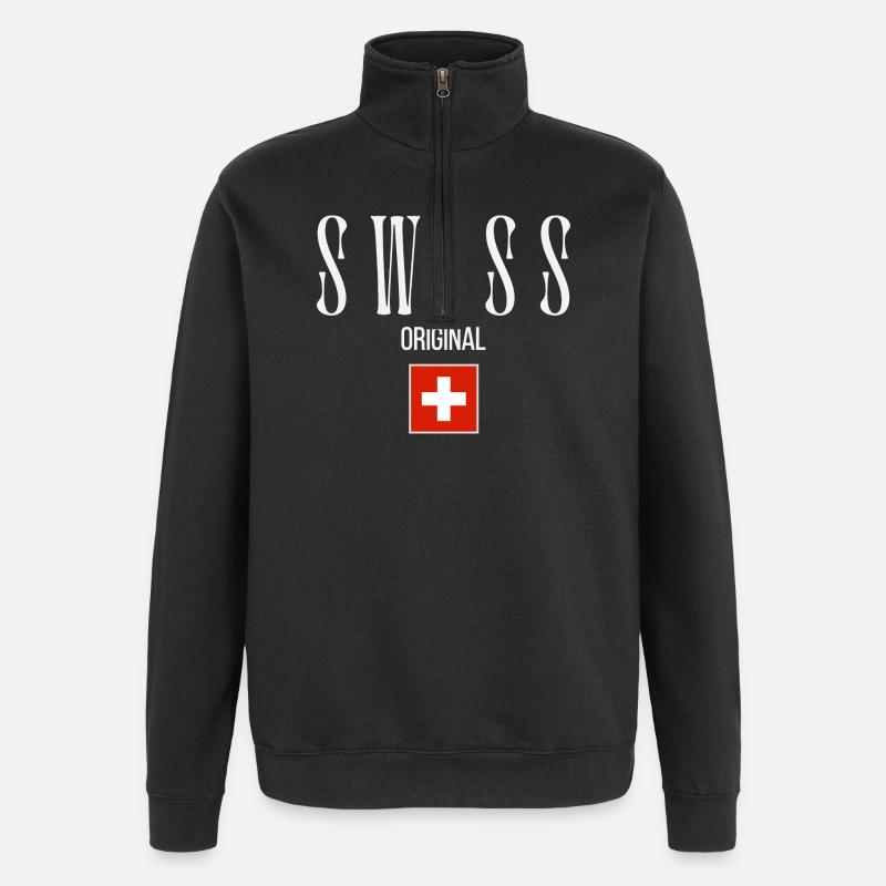 Drapeau suisse, fabriqué en Suisse - Sweat à zip 1/4 - noir