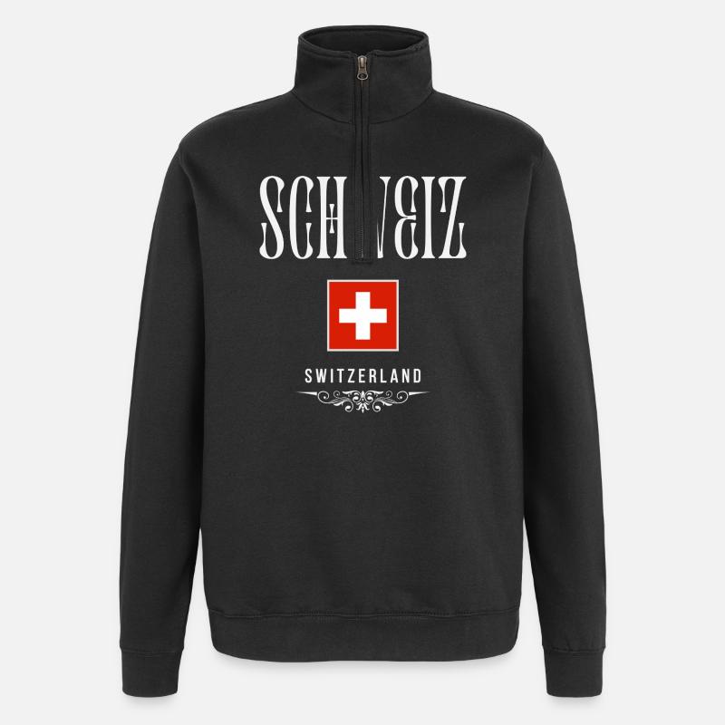 Drapeau suisse, fabriqué en Suisse - Sweat à zip 1/4 - noir
