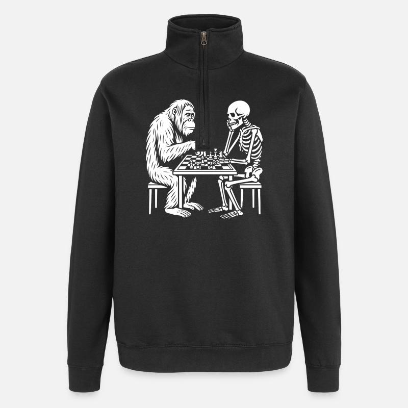 Duel d’échecs Primate contre Squelette - Sweat à zip 1/4 - noir