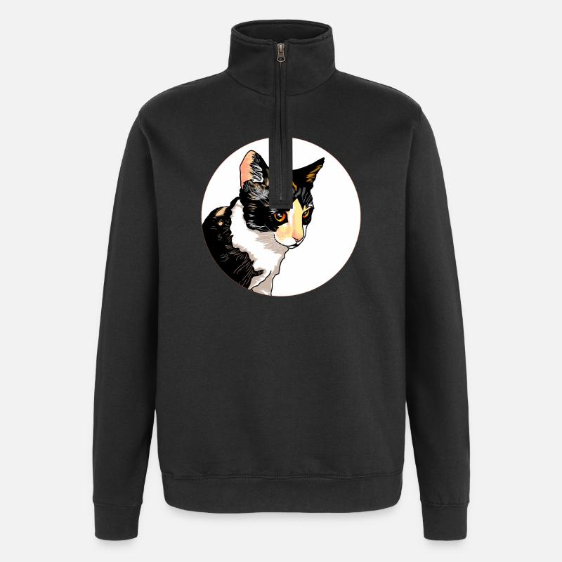 Cat Portrait Circle Contrast - Quarter-Zip Sweatshirt - black