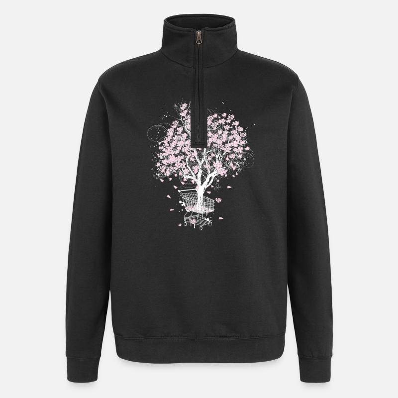 Cerisier en fleurs dans le panier - Sweat à zip 1/4 - noir