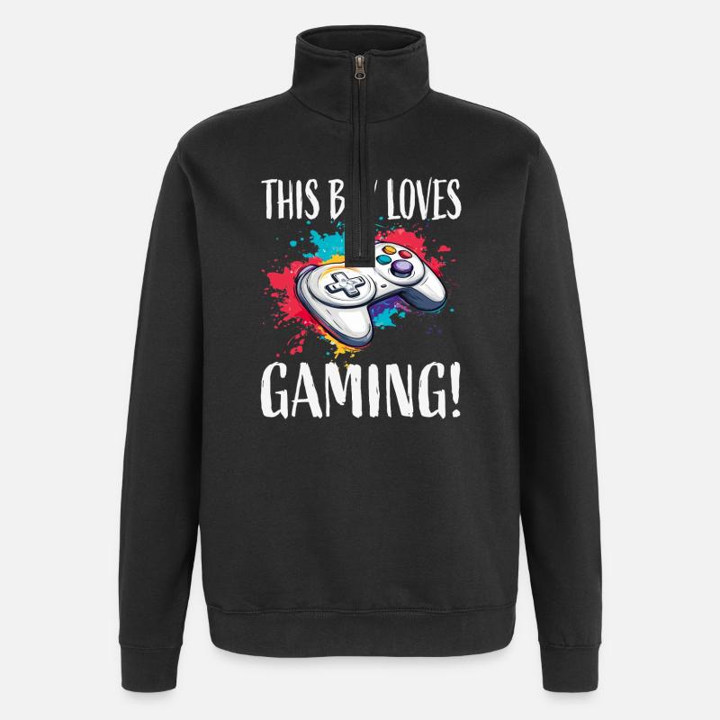 Dieser Junge liebt Gaming - Quarter-Zip-Sweatshirt - Schwarz