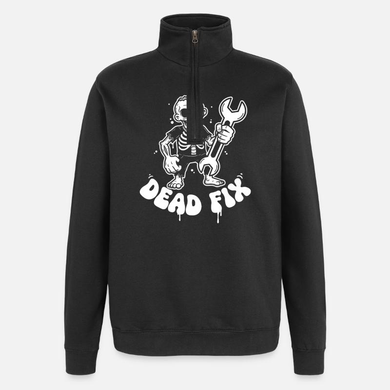 Skelett mit Schraubenschlüssel - Quarter-Zip-Sweatshirt - Schwarz