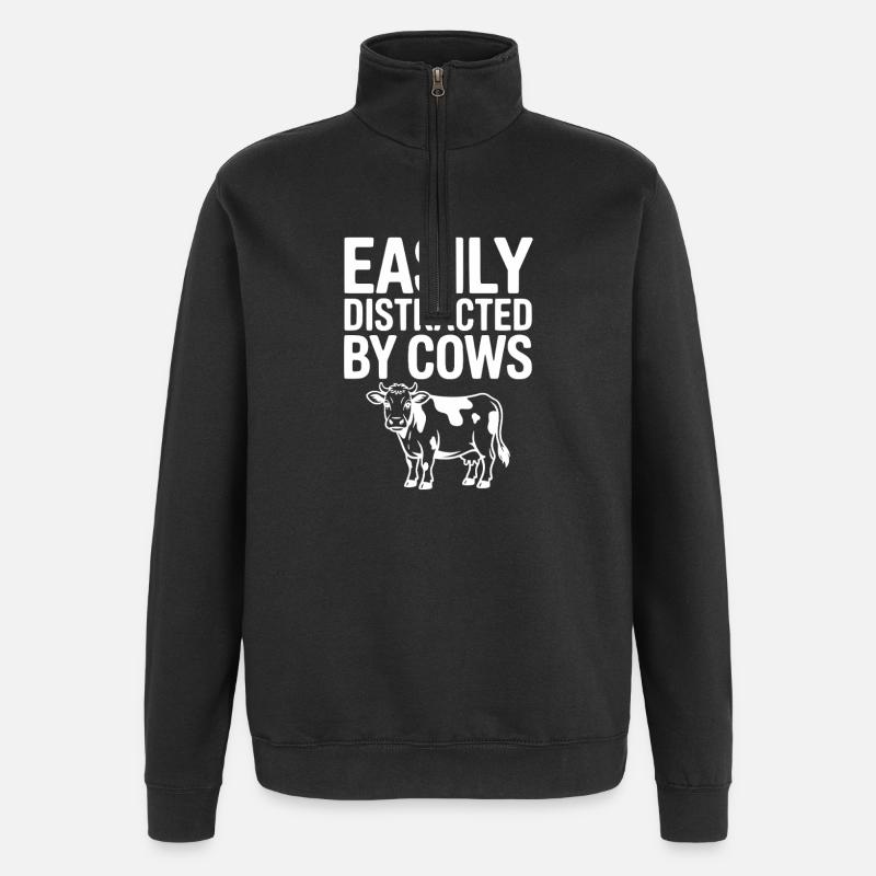 Facilement distrait par les vaches - Sweat à zip 1/4 - noir