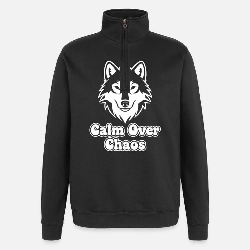 Calm Over Chaos Wolf - Quarter-Zip Sweatshirt - black