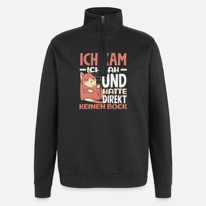 Lustiges Katze Keine Motivation Spruch - Quarter-Zip-Sweatshirt - Schwarz