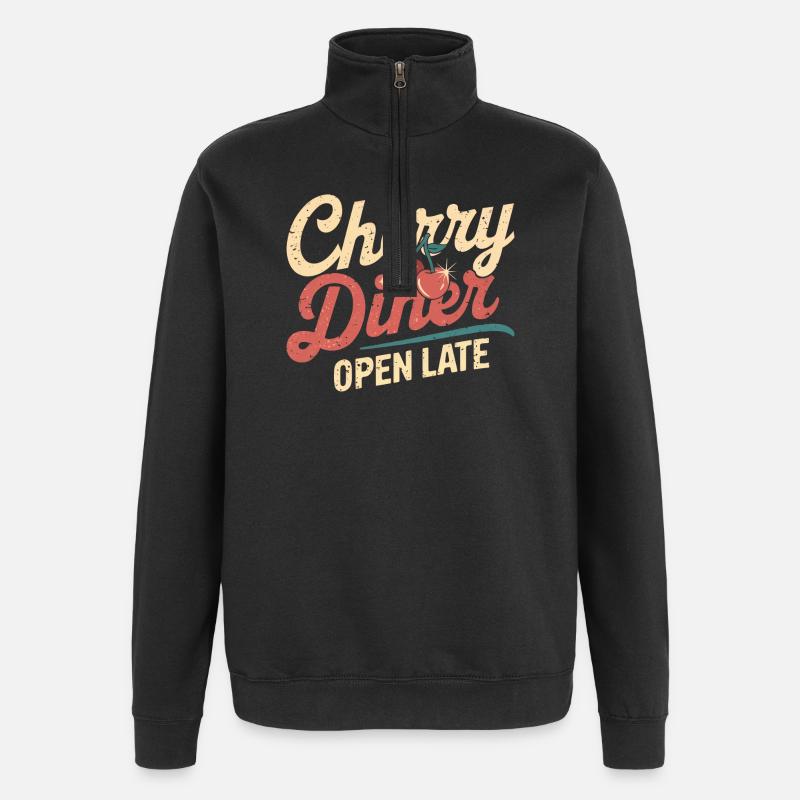 Cherry Diner – Retro Café Style - Quarter-Zip Sweatshirt - black