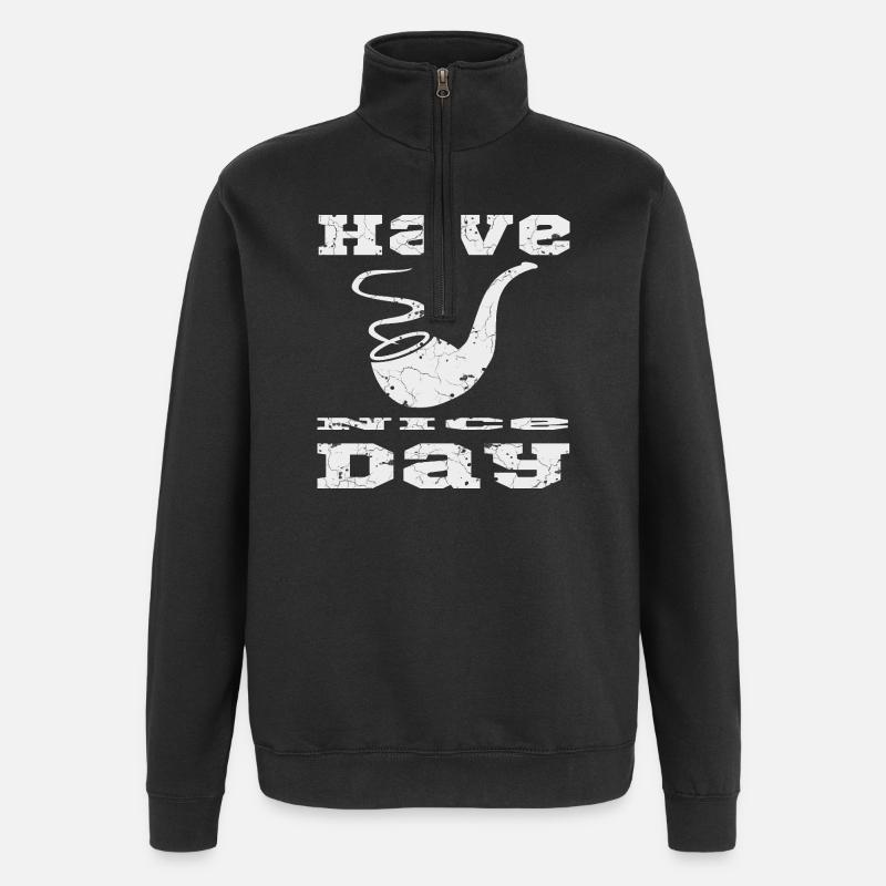 Pfeife mit Text - Quarter-Zip-Sweatshirt - Schwarz