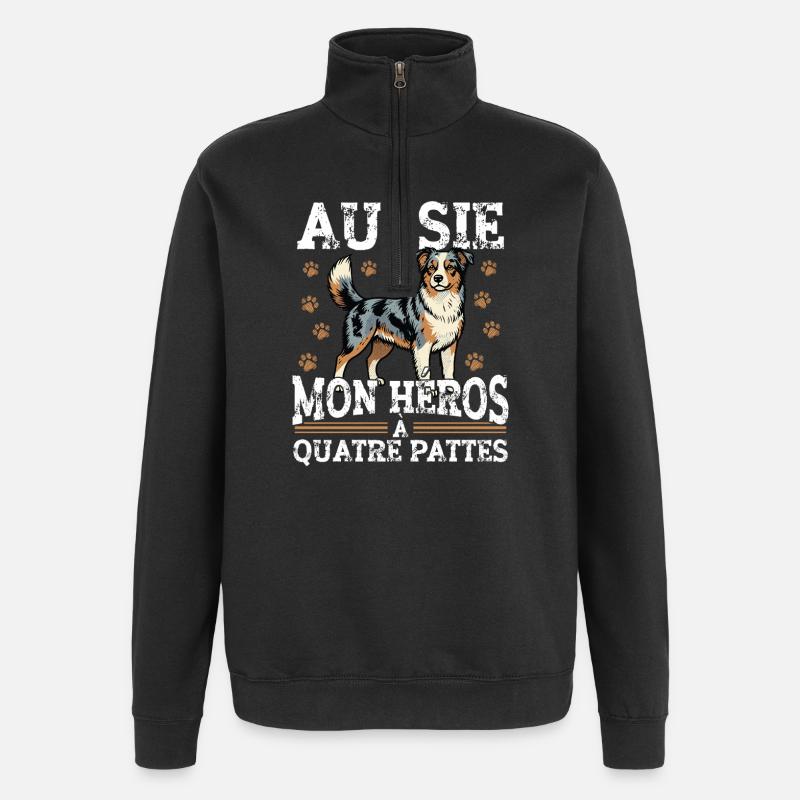 Aussie My Four-Legged Hero Dog - Quarter-Zip Sweatshirt - black