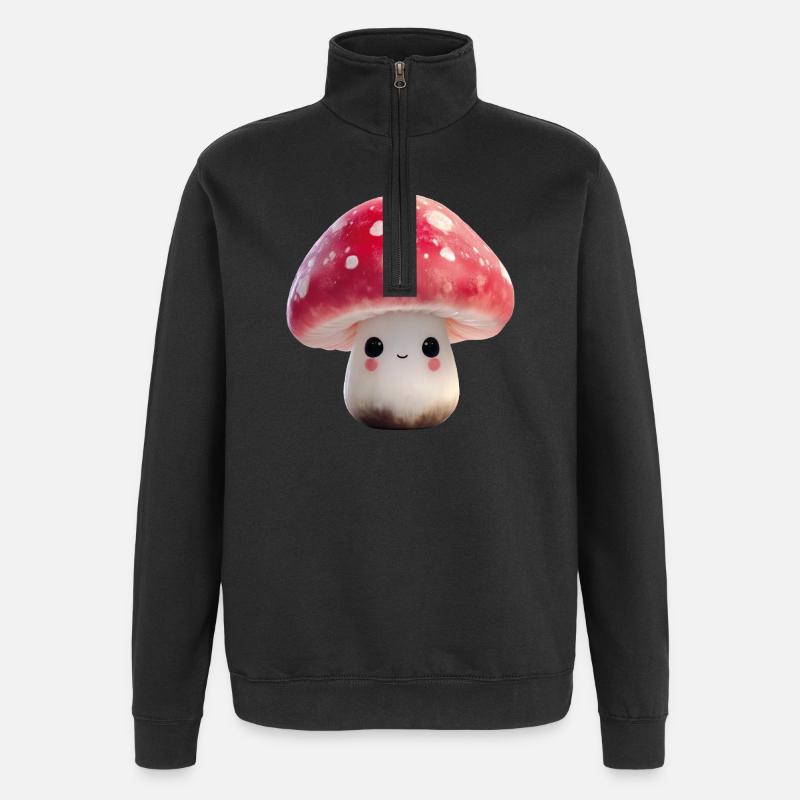 Champignon Kawaii avec visage - Sweat à zip 1/4 - noir