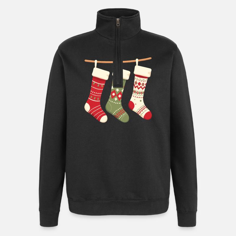 Three Stockings Christmas Pattern - Quarter-Zip Sweatshirt - black