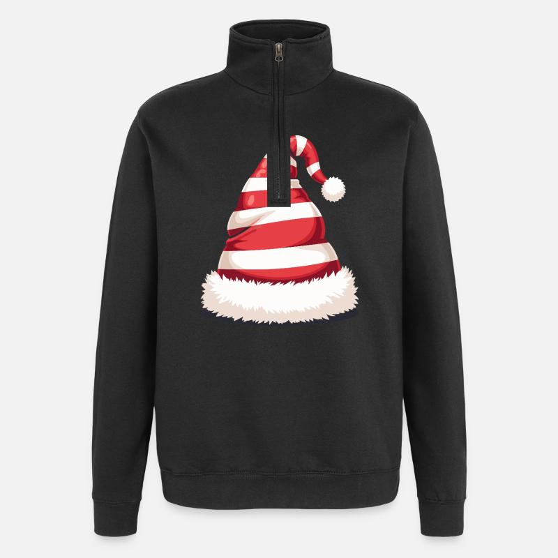Candy Stripe Santa Hat - Quarter-Zip Sweatshirt - black