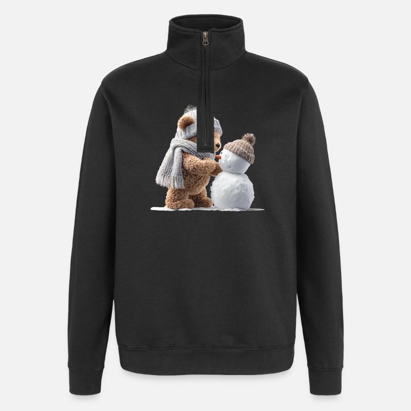 Winter teddy bear and snowman - Quarter-Zip Sweatshirt - black