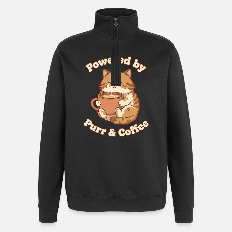 Schnurrende Kaffee-Liebe - Quarter-Zip-Sweatshirt - Schwarz