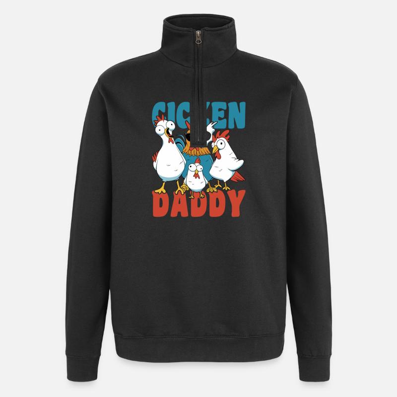 Poulet papa, poulets drôles, fermier, fermier - Sweat à zip 1/4 - noir