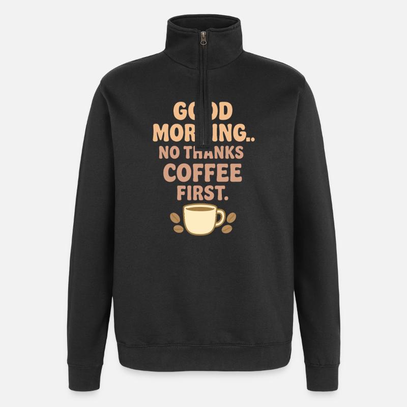 Bonjour café humour - Sweat à zip 1/4 - noir