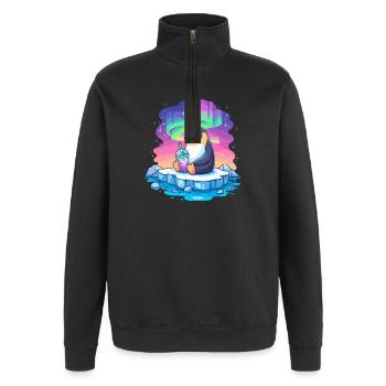 Pinguin am Polarlicht Drink - Quarter-Zip-Sweatshirt - Schwarz - Vorne - AI Model Female 172 light (172cm) & AI Model Male 178 dark (178cm)