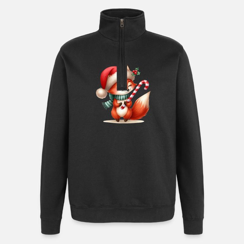 Festive Fox with Candy Cane - Quarter-Zip Sweatshirt - black