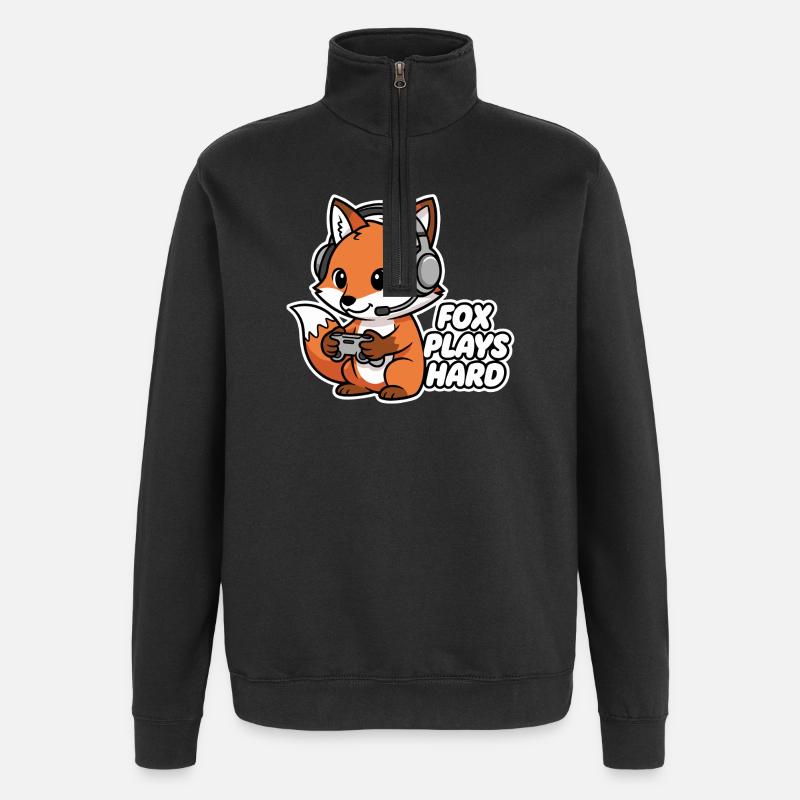 Fuchs mit Headset Spielheld - Quarter-Zip-Sweatshirt - Schwarz