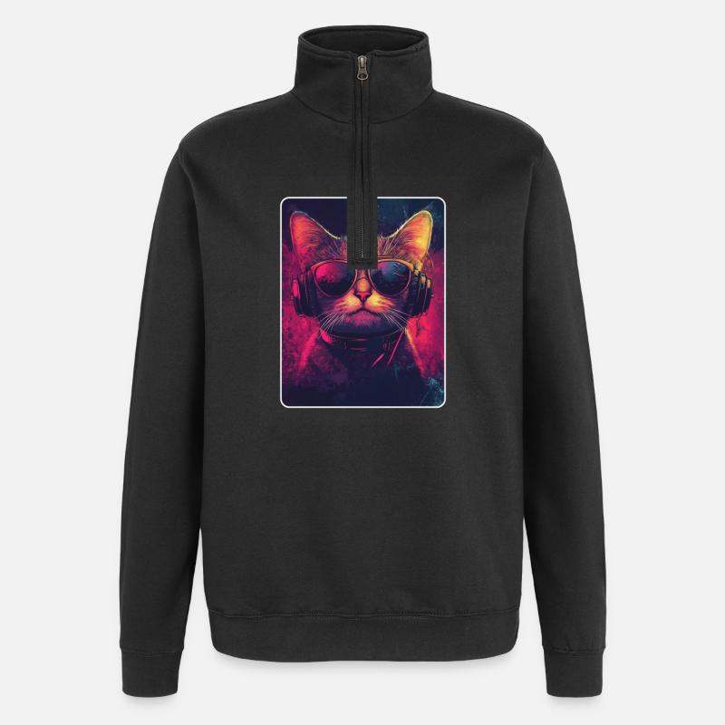 Cool DJ cat with sunglasses - Quarter-Zip Sweatshirt - black