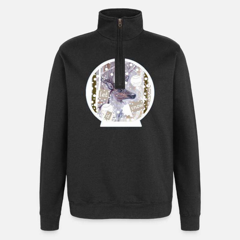 Schneekugel Hirsch  - Quarter-Zip-Sweatshirt - Schwarz